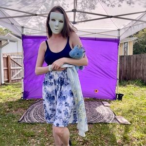 Blue floral stretchy summer tank dress size medium/large